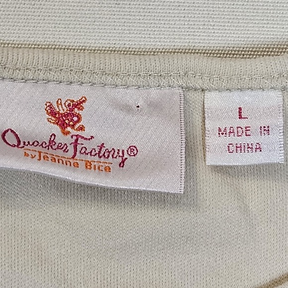 Quacker Factory Beach Scene Embroidered Top L Rhinestone 3/4 Sleeve Women's Top - Picture 3 of 6